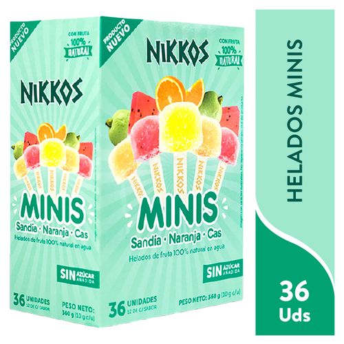 Helados Nikkos Minis A Base De Agua Y Fruta 100% Natural Mixtos 36 Pack - 360g