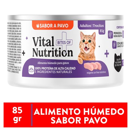 Alimento Húmedo Vital Nutrition Para Gato Adulto Sabor Pavo Lata -  85g