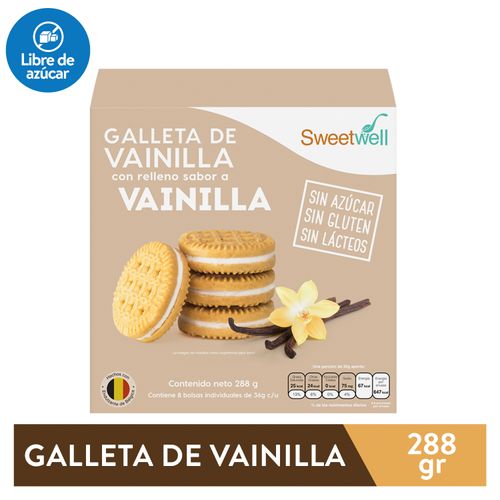 Galletas Sweetwell De Vainilla Rellenas Con Crema 36 G. Sin Azúcar, Sin Gluten, Sin Lácteos, 8-Pack