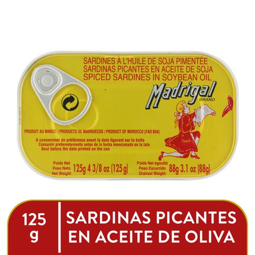 Sardina picante Madrigal en aceite de soya en lata - 125 g