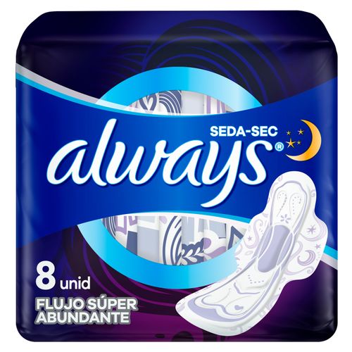 Toallas Femeninas Always Seda-Sec Nocturna 8 Uds
