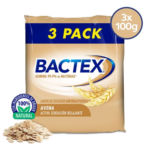 Jabón Corporal Bactex, Antibacterial Avena, 3 Pack -100 g