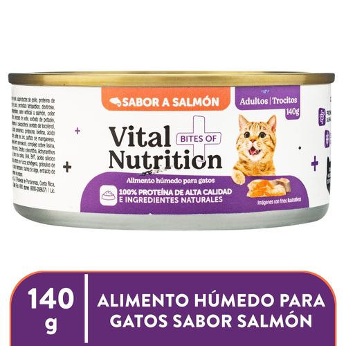 Alimento Húmedo Vital Nutrition Para Gato Adulto Sabor Salmón Lata -  140g