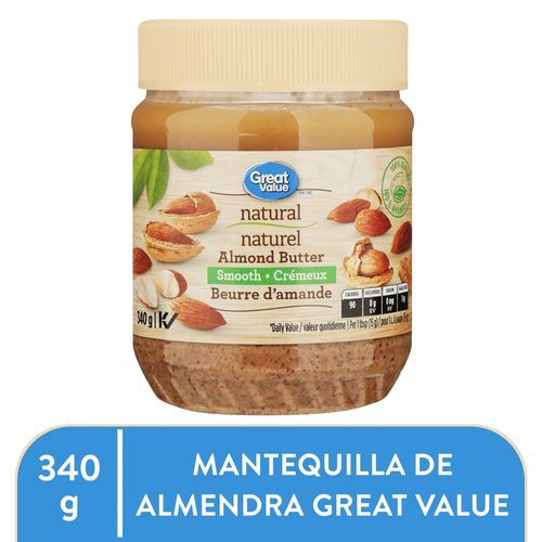 Mantequilla de almendra Great Value Natural Smooth - 340 g