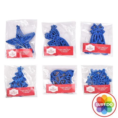 Adorno Árbol Holiday Time color azul -6 uds
