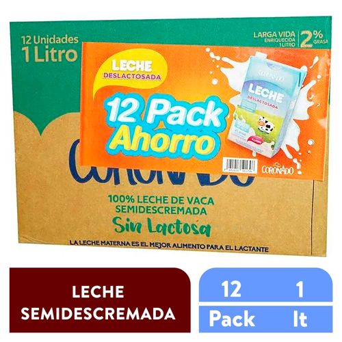 12 Pack Leche Coronado Uht Deslactosada 2% Grasa- 12000Ml