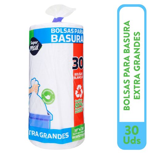 Bolsa Para Basura Supermax, Blanca Rollo Extra Grande 30 unidades