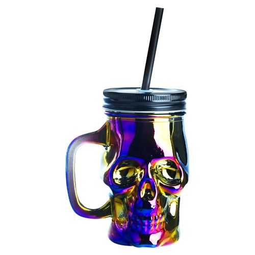 Jarra Vidrio Calavera Tapa Asa Y Pajila