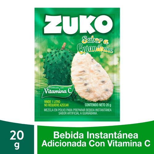 Bebida En Polvo Instantánea Marca Zuko Sabor Guanabana, Con Vitamina C - 20g