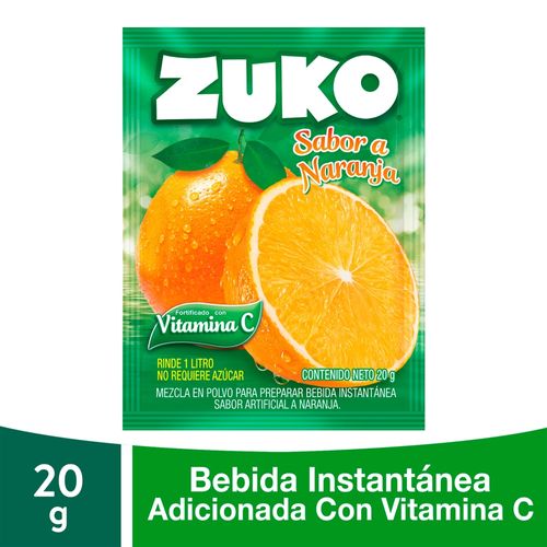 Bebida En Polvo Instantánea Marca Zuko Sabor Naranja, Con Vitamina C - 20g