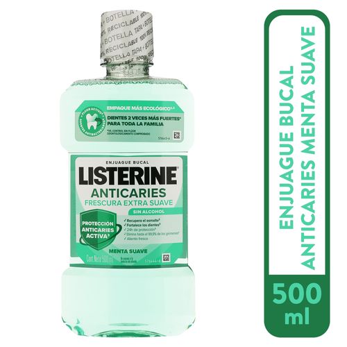 Enjuague bucal Listerine menta suave sin alcohol y anticaries - 500 ml