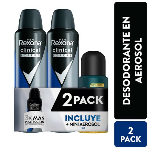 Desodorante Rexona men clinical 2 Pack más desodorante mini powder dry en aerosol - 400 ml