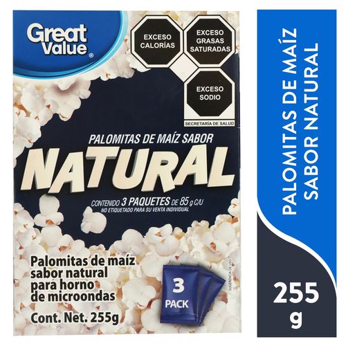 Palomitas Great Value De Maíz Sabor Natural 3 Pack - 255 g