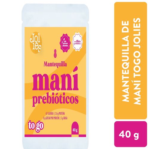 Mantequilla  Jolies To Go de maní 100% Fuente de fibra prebiótica- 40 g