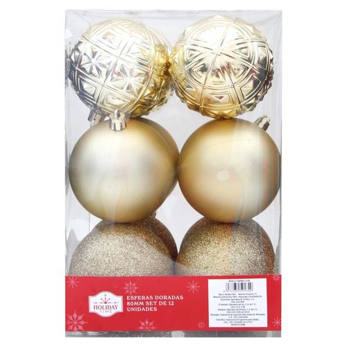 Esferas Holiday Time color dorado -80 mm/12 uds
