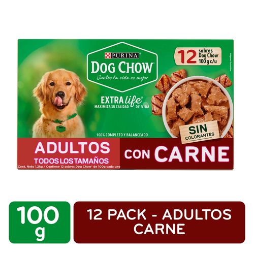 Alimento húmedo para perro Purina Dog Chow con deliciosos trocitos de carne 12 Sobres - 100 g