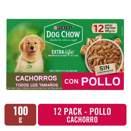 Alimento húmedo para perro Purina Dog Chow con deliciosos trocitos de pollo 12 Sobres - 100 g