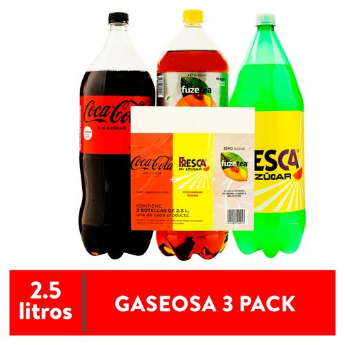 Gaseosa Coca Cola + fresca + fuze tea, 3 pack - 7.5 L