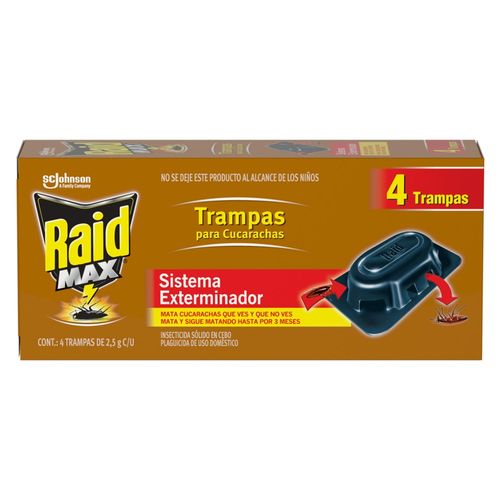Insecticida Sistema Exterminador Raid Max Trampa para Cucarachas - 4 Piezas