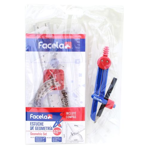 Estuche de geometría Facela de 20 cm - 4 Pzas