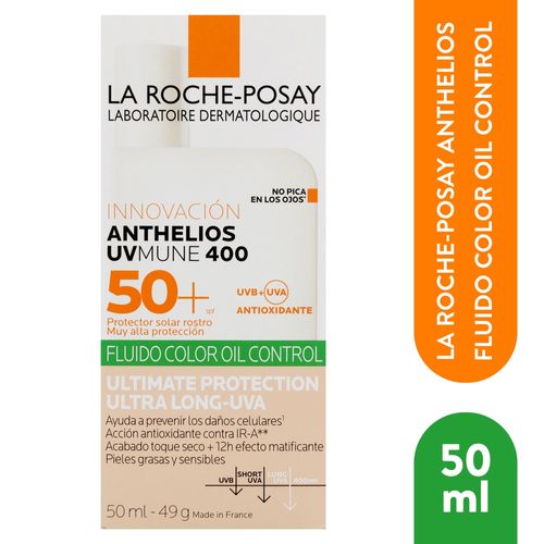 Protector Solar Facial Anthelios La Roche Posay Oil Control Fluido UVMune 400 Con Color SPF 50+ - 50 ml