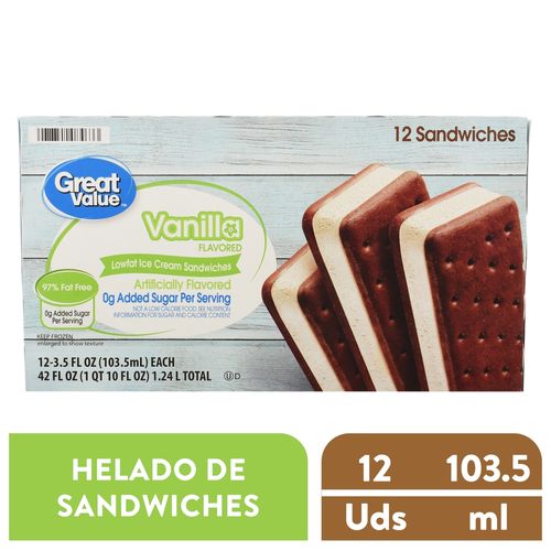 Helado Great Value Sándwich Sin Azúcar Añadida 12 Pack - 1.24 L