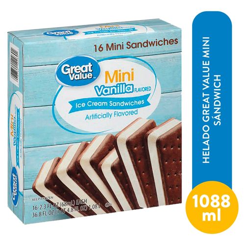 Helado Great Value mini sándwich 16 Pack- 1088 ml