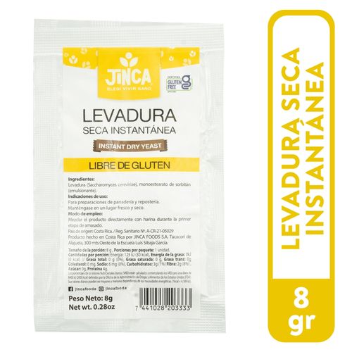 Levadura Jinca Foods Seca Instantánea Gluten Free - 8 g