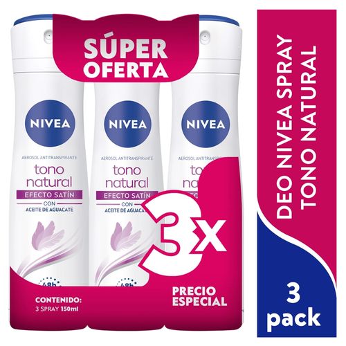 Desodorante Nivea Spray Tono Satin Femenino 3 pack - 450 ml