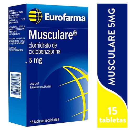 Musculare Eurofarma 5 mg caja 15 tabletas - Precio indicado por tableta