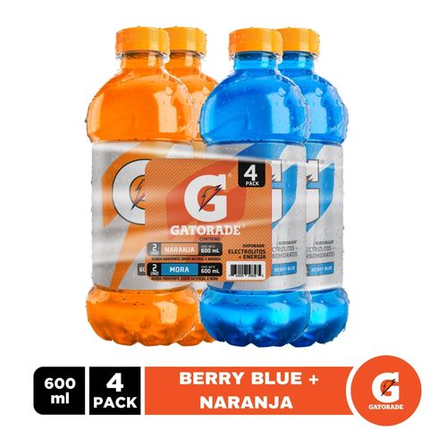 4 Pack Bebida Gatorade Berry Blue Naranja -2400ml