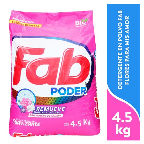 Detergente Fab 3 En Polvo Aroma Flores Amores - 4500 g