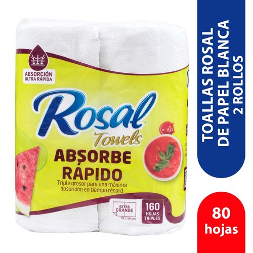 Toallas Rosal de Papel Blanca 2 Rollos - 80 hojas