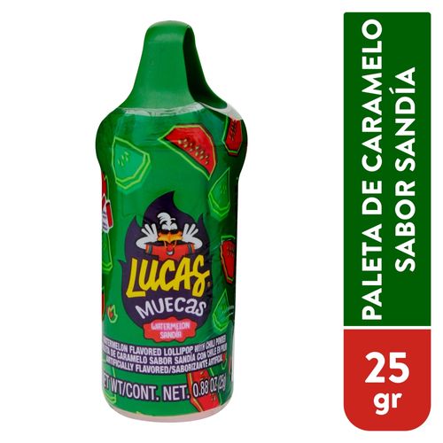 Paleta de caramelo Lucas Muecas sabor sandía con chile en polvo  - 25 g