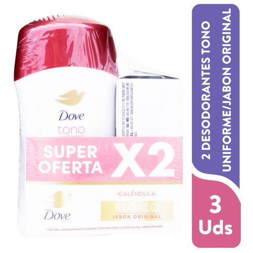 Desodorante Dove en barra caléndula mas jabón original 3 Pack - 90 g