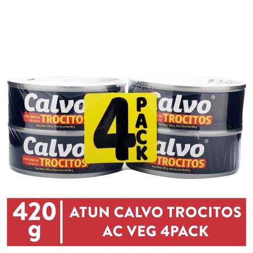 Atun Calvo Trocitos Ac Veg 4pack 420gr ( PESO indicado por total de las 4 unidades)