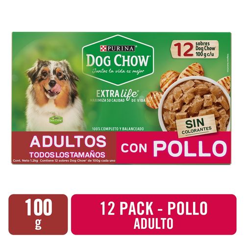 Alimento húmedo para perro Purina Dog Chow con deliciosos trocitos de pollo 12 Sobres - 100 g