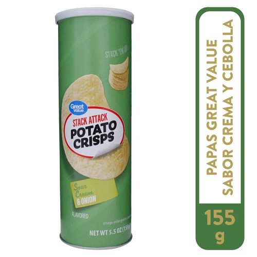 Papas Great Value Sabor Crema Y Cebolla Tubo - 155 g