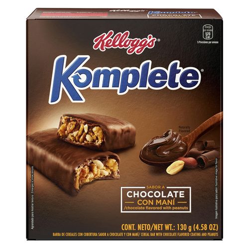 Barras de Cereal Kelloggs Komplete Chocolate con Maní - 130 g