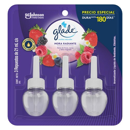 Aromatizante Glade Aceites Naturales repuestos Mora Radiante 3 Pack - 63 ml
