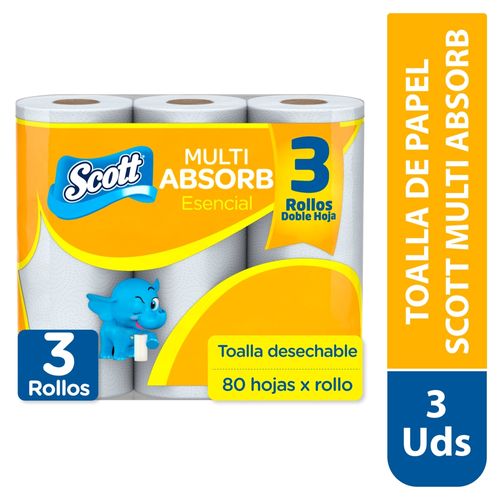 Toalla de Papel Scott Multi Absorb 80 Hojas por Rollo - 3 Rollos