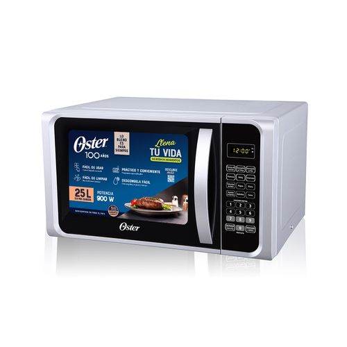 Horno Microondas Oster Mod. OGGM3901 Capacidad 25 Litros, 0.9 Pies Cúbicos, Color Silver, Control Digital, Función de Descongelado.