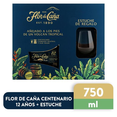 Ron Centenario  Flor De Caña 12 años con vaso incluido - 750 ml