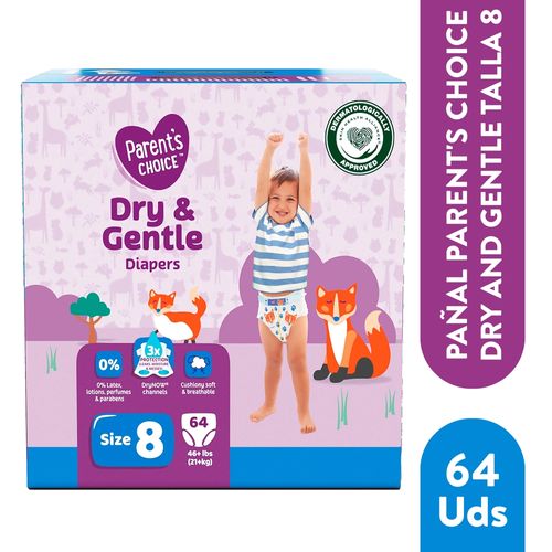 Pañales Parent's Choice Dry and Gentle T8 - 64 Unidades