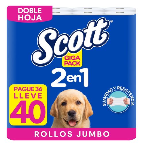 Papel Higiénico Scott 2 En 1 Doble Hoja - 40 Rollos