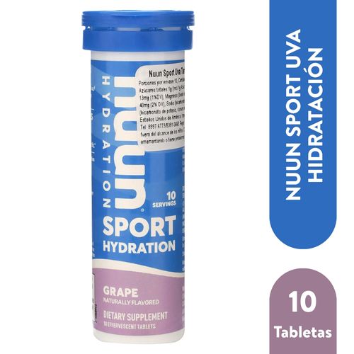 Hidratante Nuun Sport sabor uva en tabletas - 10 Uds