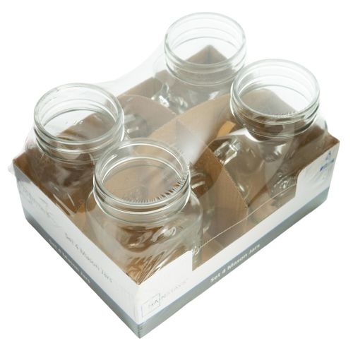 Set Mason Jarra Con Relieve De Vidrio -4 Piezas