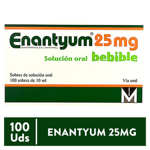Enantyum 25 mg caja 100 sobres bebibles de 10 ml cada uno - Precio indicado por sobre