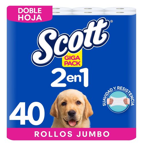 Papel Higiénico Scott 2 en 1 Doble Hoja - 40 Rollos