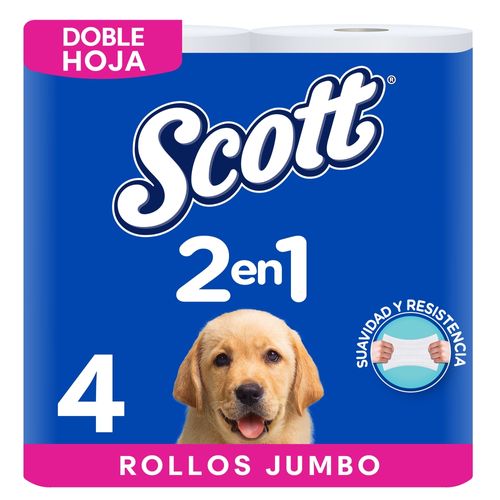 Papel Higiénico Scott 2 en 1 Doble Hoja - 4 Rollos